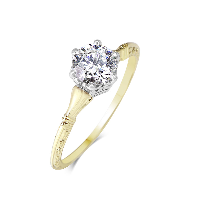 14ct Yellow and White Gold Vintage Solitaire Ring