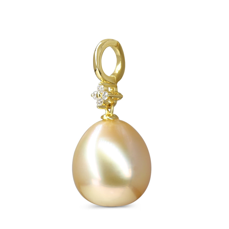 18ct Yellow Gold 13mm Golden South Sea Pearl and Diamond Enhancer Pendant