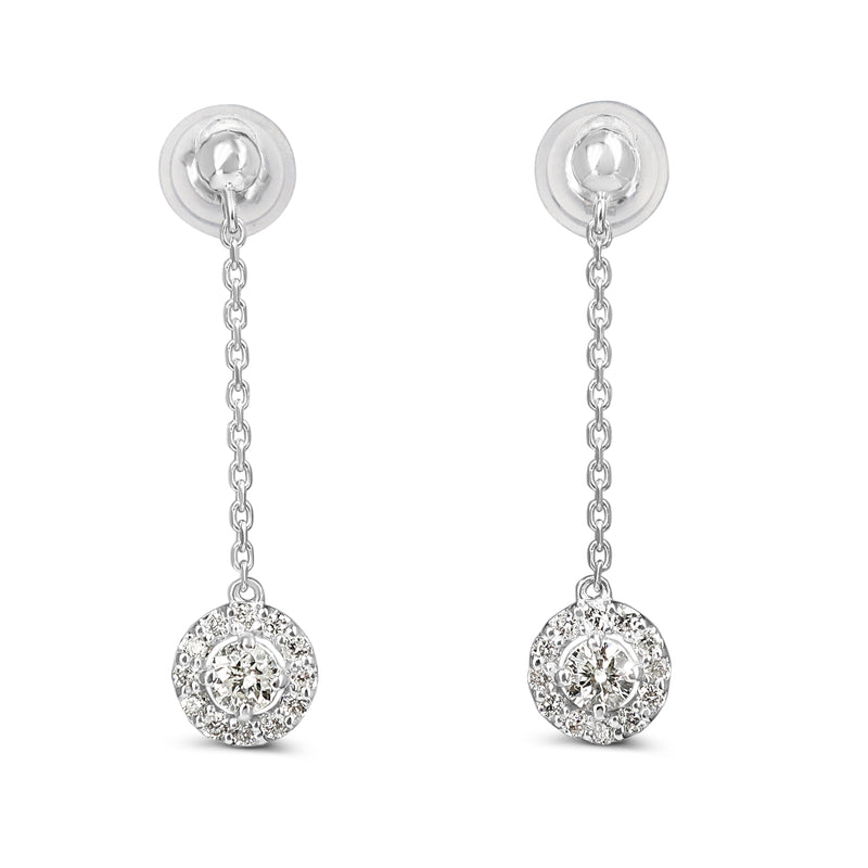 Platinum Drop Diamond Halo Earrings