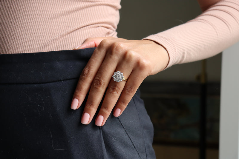 18ct Yellow and White Gold Daisy Diamond Ring