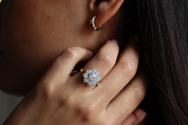 18ct Yellow and White Gold Daisy Diamond Ring