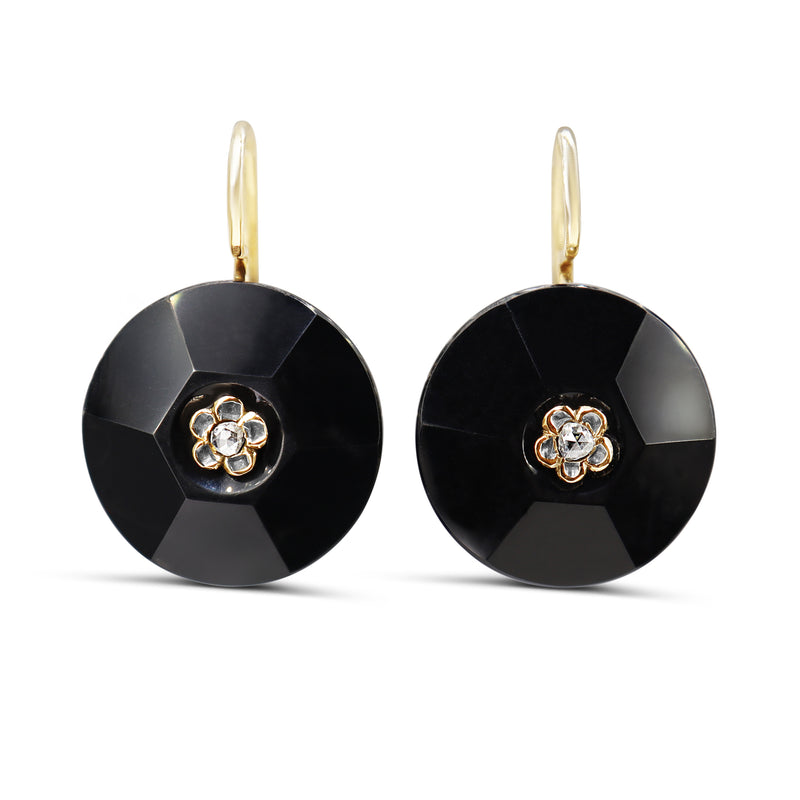 14ct Yellow Gold Jet and Rose Cut Diamond Antique Earrings