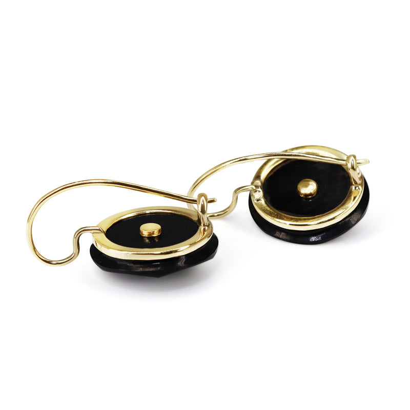 14ct Yellow Gold Jet and Rose Cut Diamond Antique Earrings