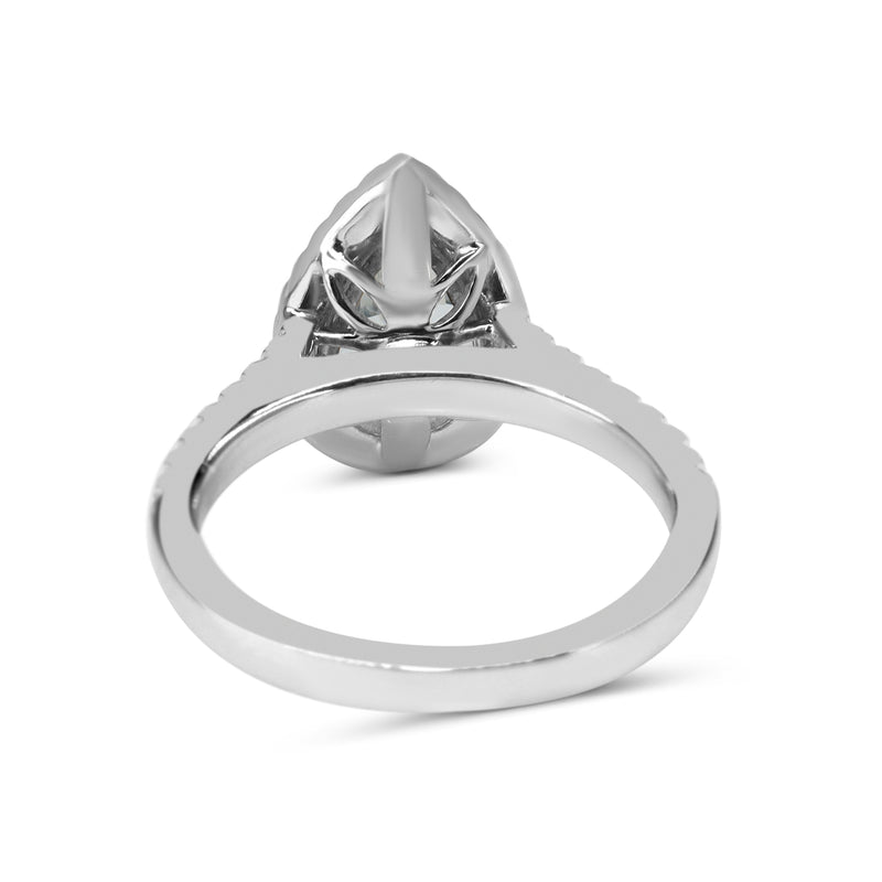 18ct White Gold Pear Aquamarine Halo Diamond Ring
