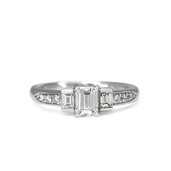 Platinum Emerald Cut 3 Stone Diamond Ring