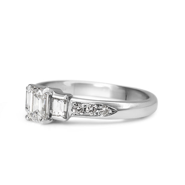 Platinum Emerald Cut 3 Stone Diamond Ring