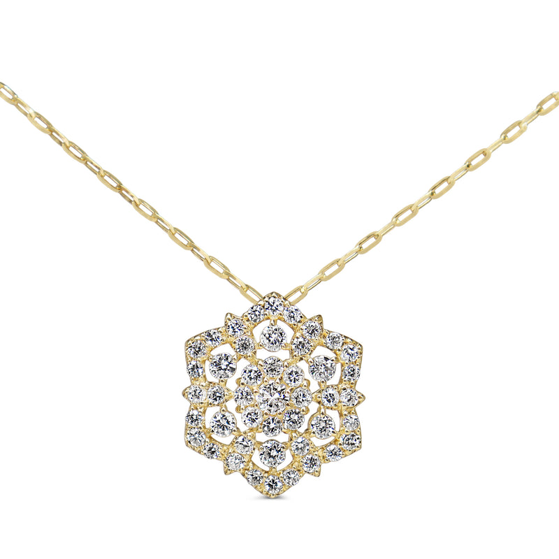 18ct Yellow Gold Pierced Out Diamond Cluster Necklace