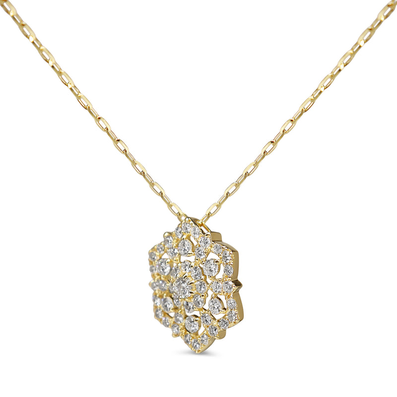 18ct Yellow Gold Pierced Out Diamond Cluster Necklace