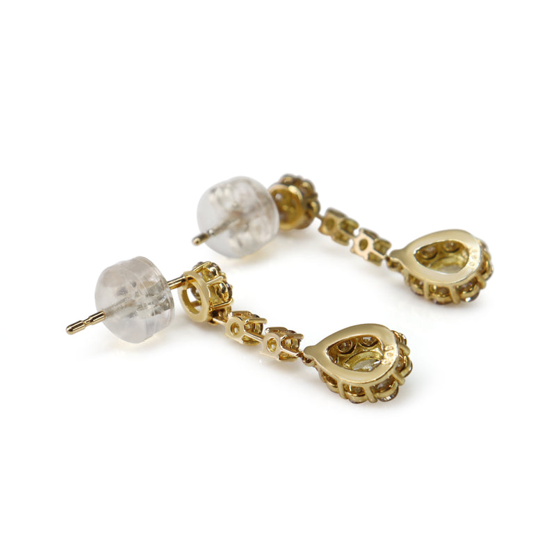 18ct Yellow Gold Pear Diamond Halo Drop Earrings