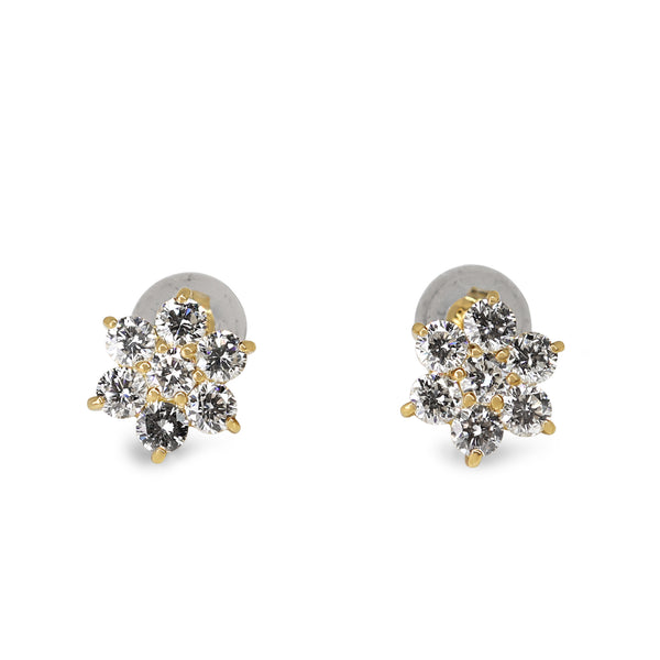 18ct Yellow Gold Diamond Cluster Stud Earrings