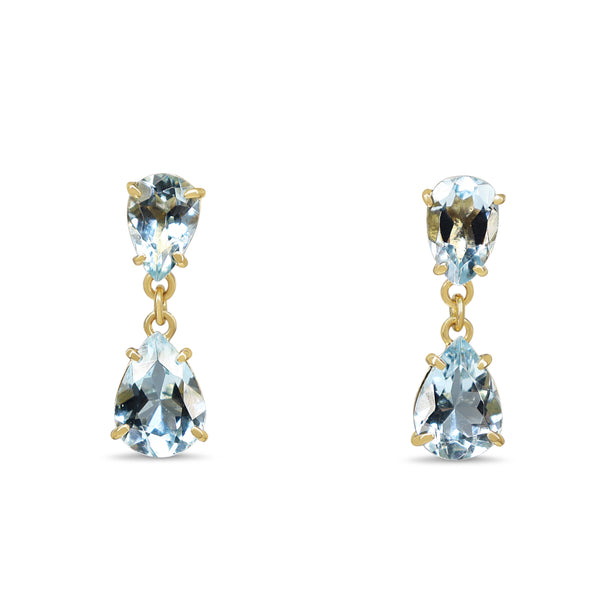 18ct Yellow Gold Aquamarine Pear Shaped Drop Earrings