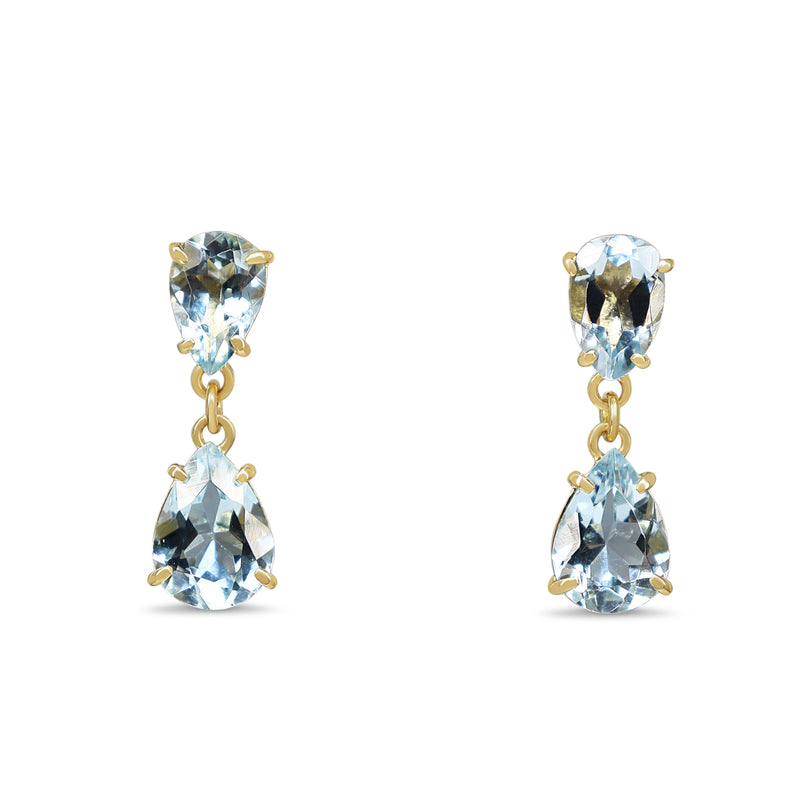 18ct Yellow Gold Aquamarine Pear Shaped Drop Earrings