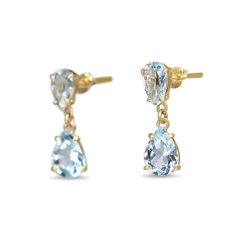 18ct Yellow Gold Aquamarine Pear Shaped Drop Earrings