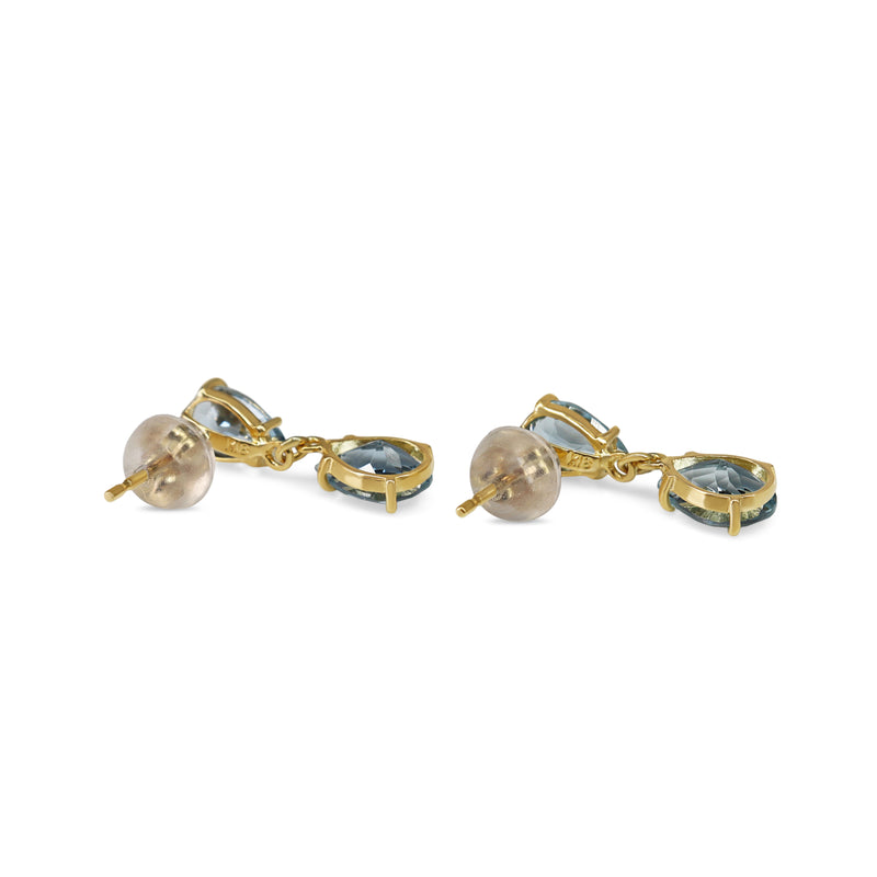 18ct Yellow Gold Aquamarine Pear Shaped Drop Earrings