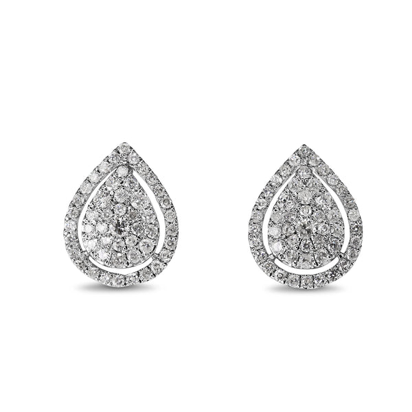 18ct White Gold Pear Shaped Diamond Cluster Earrings