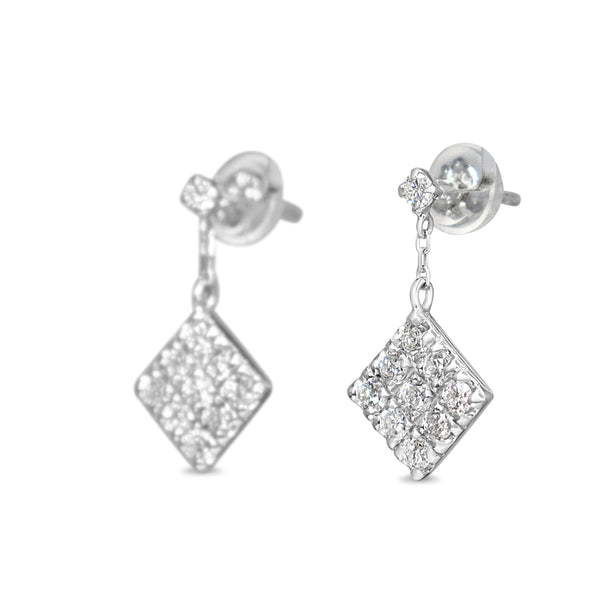 Platinum Diamond Tilted Square Cluster Diamond Drop Earrings