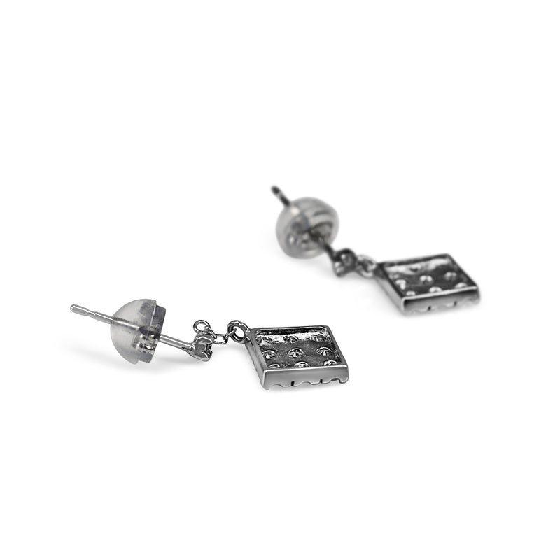 Platinum Diamond Tilted Square Cluster Diamond Drop Earrings