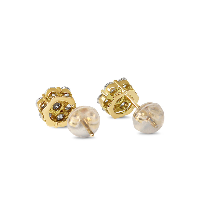 18ct Yellow Gold Diamond Cluster Stud Earrings
