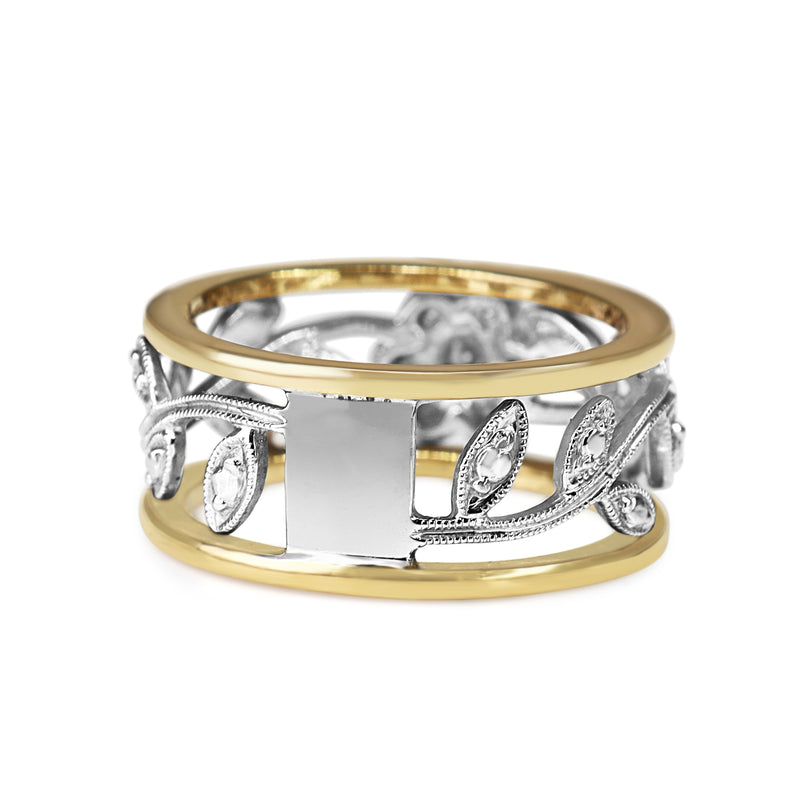9ct Yellow and White Gold Floral Diamond Ring
