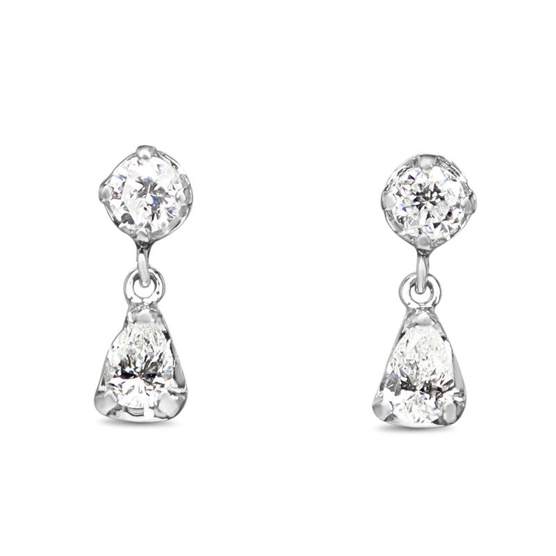 Platinum Round and Pear Diamond Drop Earrings