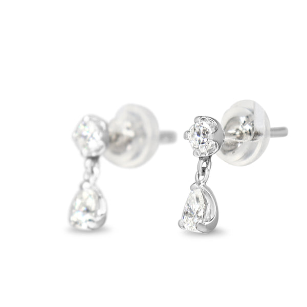 Platinum Round and Pear Diamond Drop Earrings