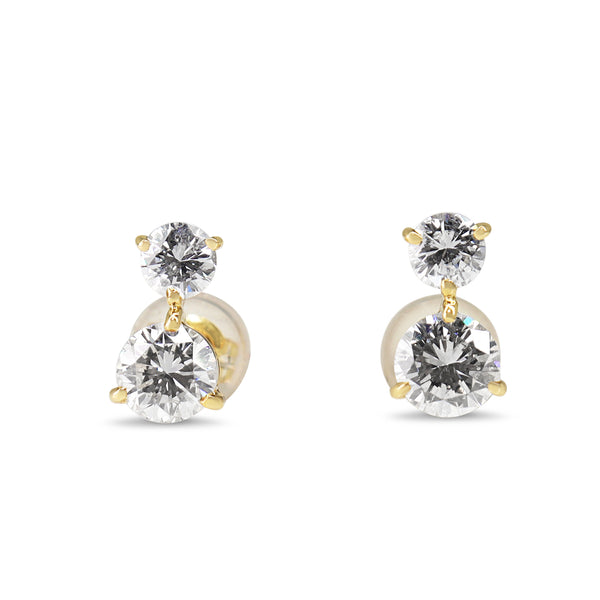 18ct Yellow Gold Double Diamond Drop Earrings