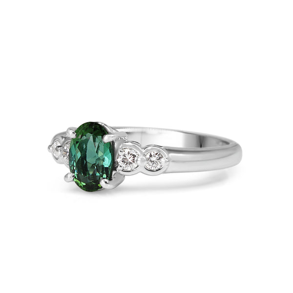 Platinum Green Tourmaline (Verdalite) and Diamond 5 Stone Ring