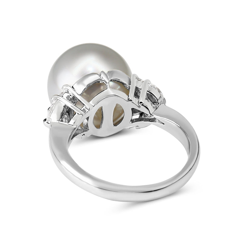 Platinum 13mm South Sea Pearl and Marquise Diamond Ring