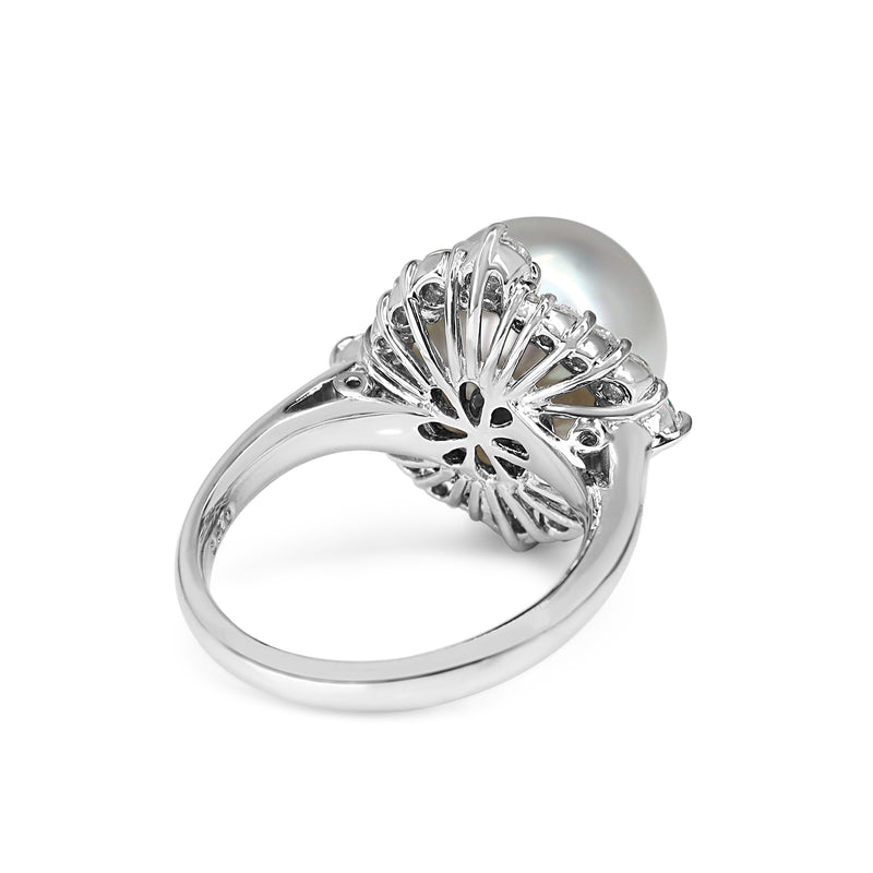Platinum 12mm South Sea Pearl and Diamond Halo Ring