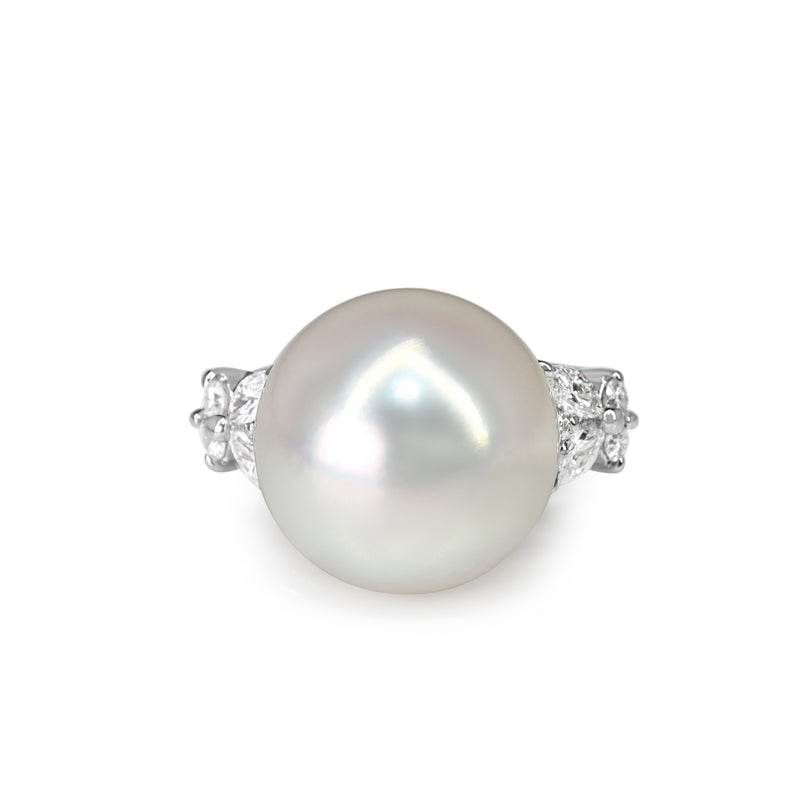 Platinum 14mm South Sea Pearl and Diamond Ring