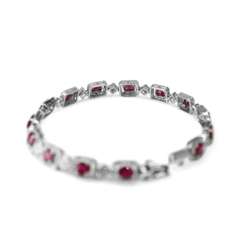 18ct White Gold Ruby and Diamond Halo Bracelet
