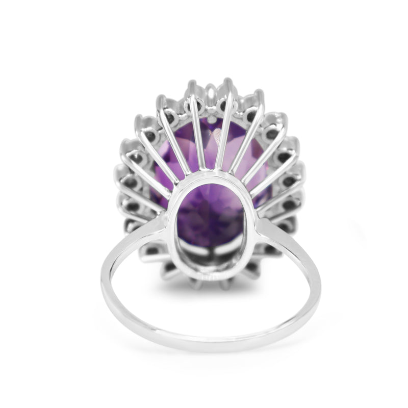 18ct White Gold Amethyst and Diamond Halo Cocktail Ring