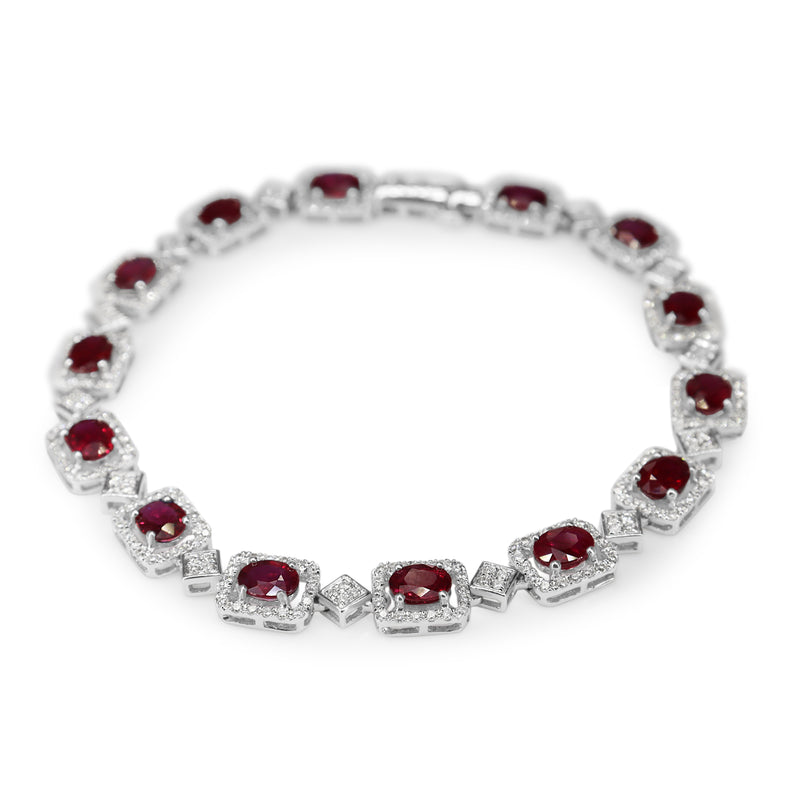 18ct White Gold Ruby and Diamond Halo Bracelet