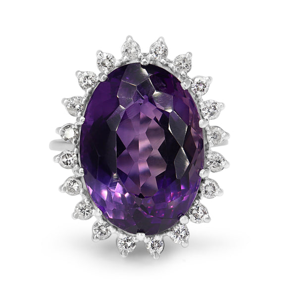 18ct White Gold Amethyst and Diamond Halo Cocktail Ring
