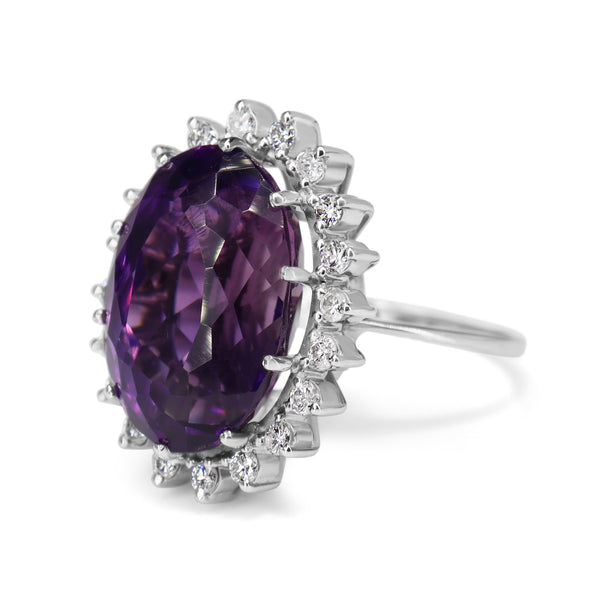 18ct White Gold Amethyst and Diamond Halo Cocktail Ring