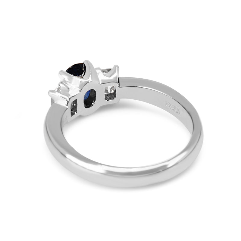 Platinum Sapphire and Baguette Diamond 3 Stone Ring