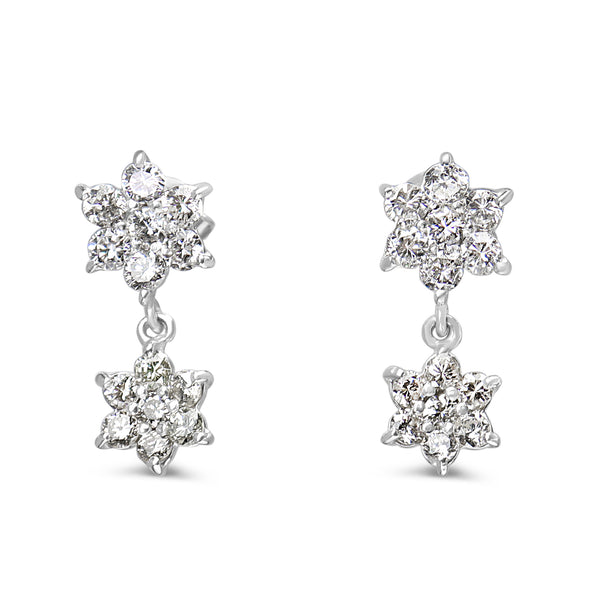 18ct White Gold Diamond Flower Drop Earrings