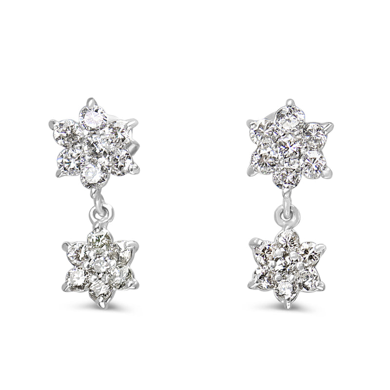 18ct White Gold Diamond Flower Drop Earrings