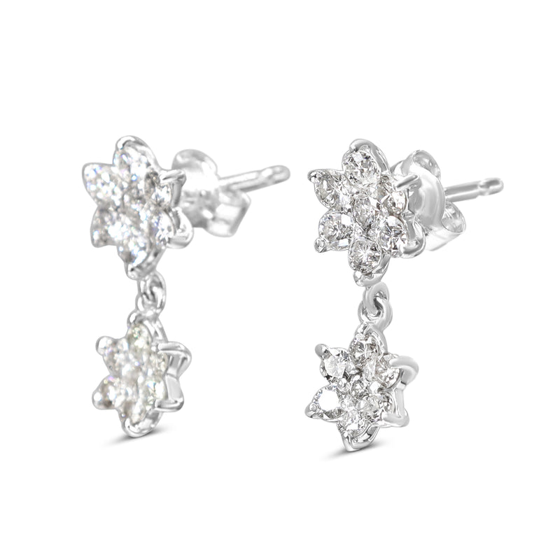 18ct White Gold Diamond Flower Drop Earrings