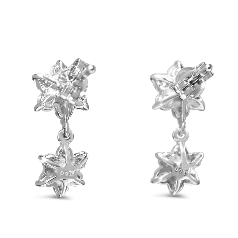 18ct White Gold Diamond Flower Drop Earrings