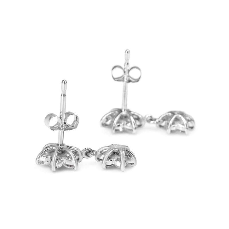 18ct White Gold Diamond Flower Drop Earrings