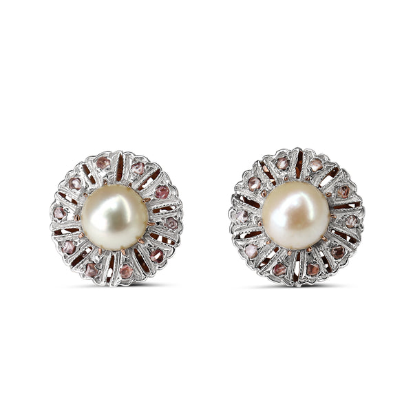 14ct Rose Gold Antique Rose Cut Diamond and Pearl Earrings