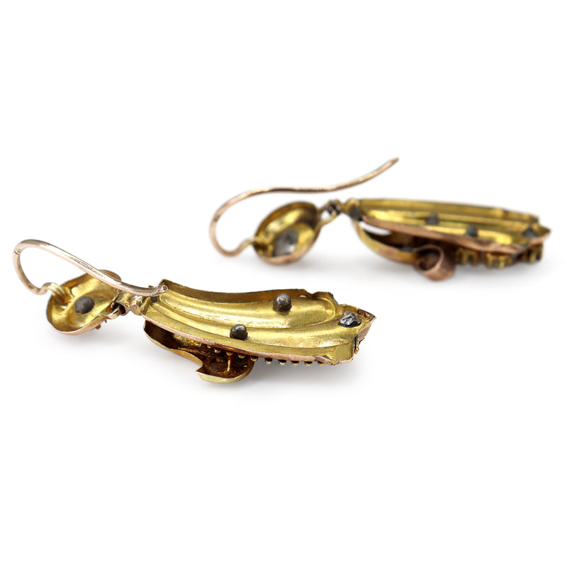 9ct Yellow Gold Ruby and Pearl Victorian Antique Earrings