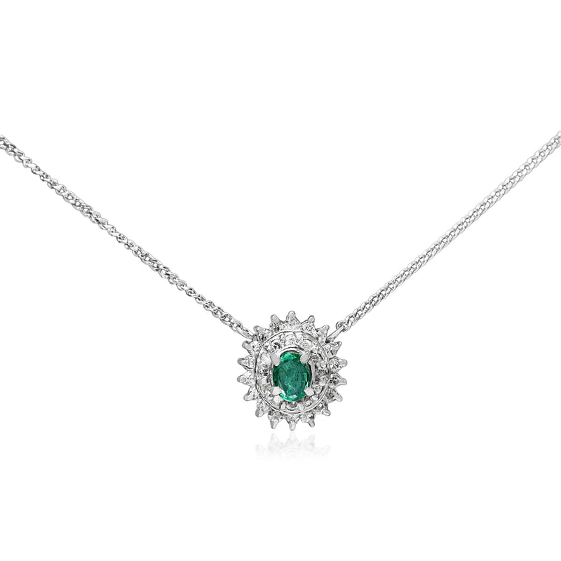 Platinum Emerald and Diamond Double Halo Necklace