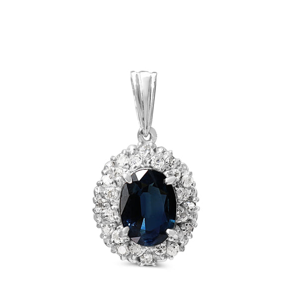 Platinum Sapphire and Diamond Halo Necklace