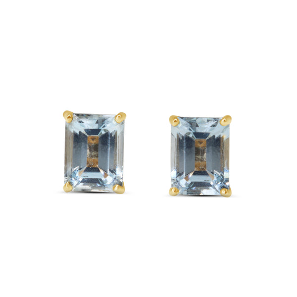 9ct Yellow Gold Aquamarine Stud Earrings