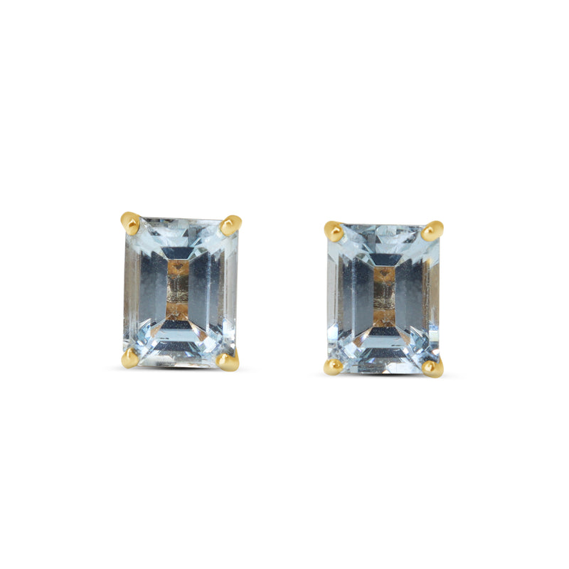 9ct Yellow Gold Aquamarine Stud Earrings