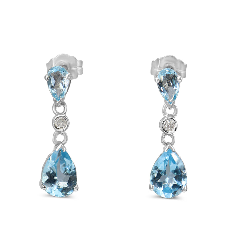 14ct White Gold Aquamarine and Diamond Drop Earrings