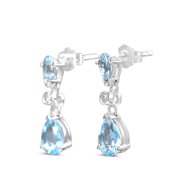 14ct White Gold Aquamarine and Diamond Drop Earrings