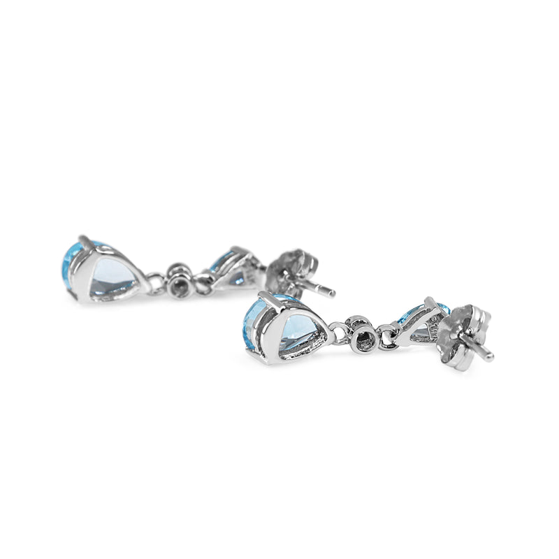 14ct White Gold Aquamarine and Diamond Drop Earrings